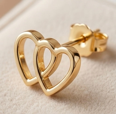 Elegant Double Heart Gold Stud Earrings