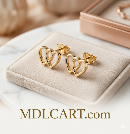 Elegant Double Heart Gold Stud Earrings