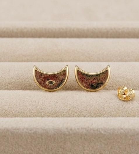 Trendy Half Moon Stone Gold Stud Earrings