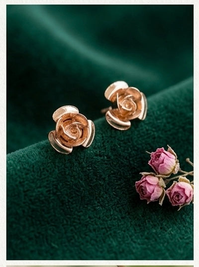 Elegant Gold Rose Stud Earrings