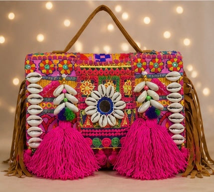 Premium Boho Handcrafted Embroidered Handbag for Women | Stylish Ethnic Tassel Sling Bag | Trendy Designer Shoulder Bag