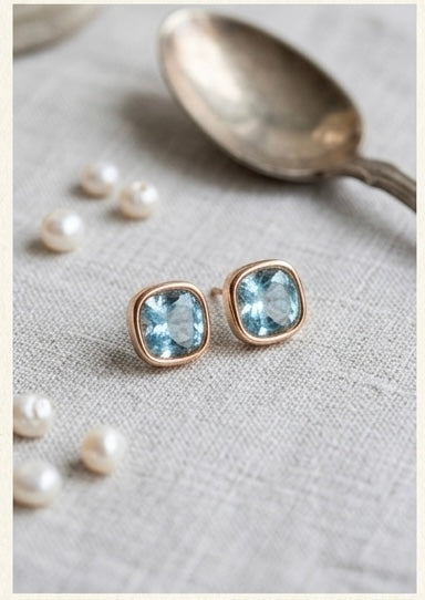 Elegant Blue Crystal Square Stud Earrings