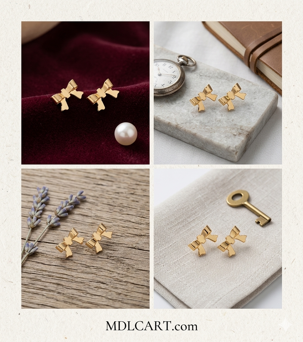 Cute Gold Bow Stud Earrings