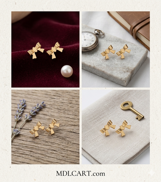 Cute Gold Bow Stud Earrings