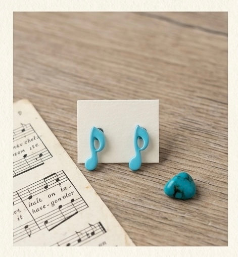Cute Blue Musical Note Stud Earrings