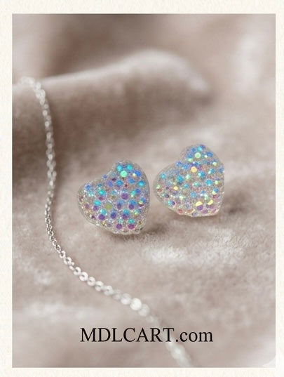 Sparkling Heart Crystal Stud Earrings