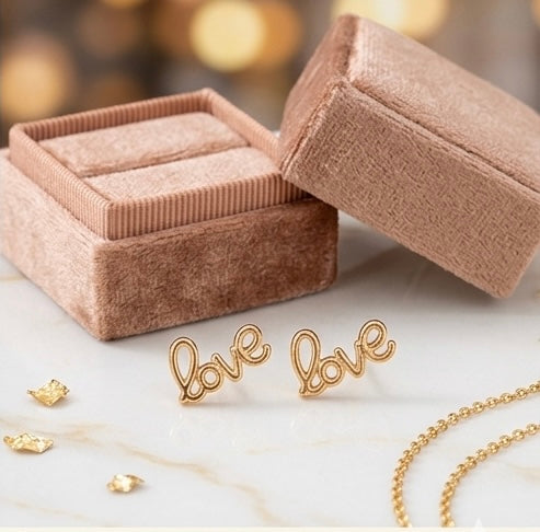 Stylish Love Script Gold Stud Earrings