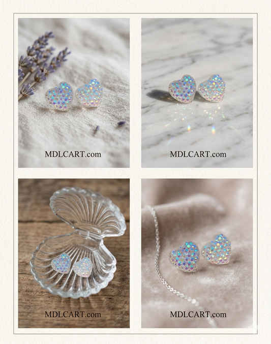 Sparkling Heart Crystal Stud Earrings