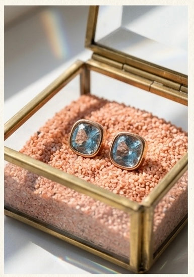 Elegant Blue Crystal Square Stud Earrings