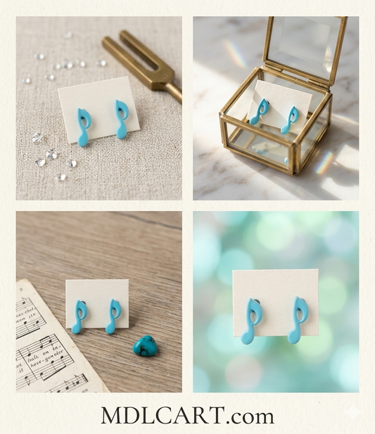 Cute Blue Musical Note Stud Earrings