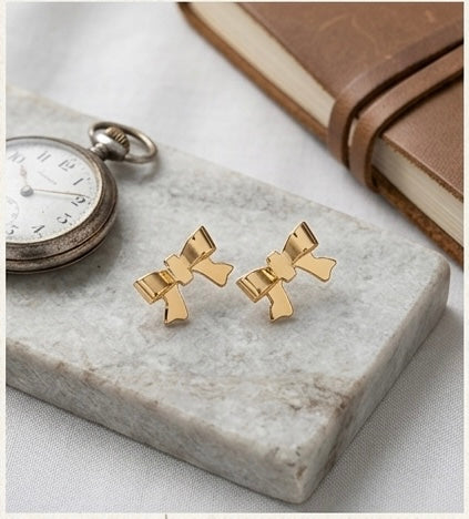 Cute Gold Bow Stud Earrings