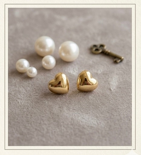 Elegant Gold Heart Stud Earrings