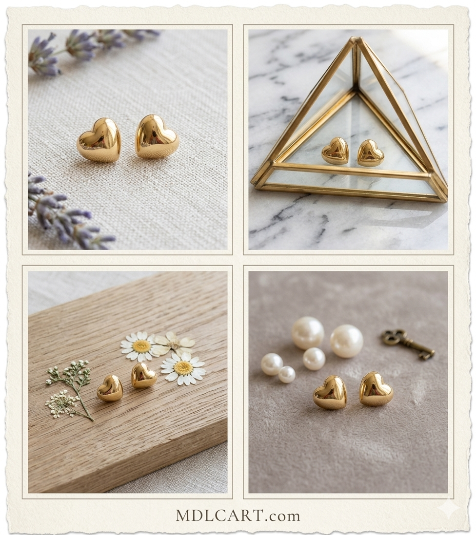 Elegant Gold Heart Stud Earrings