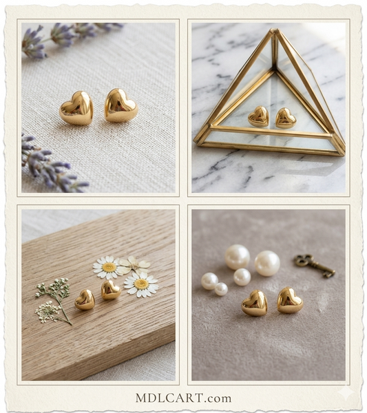 Elegant Gold Heart Stud Earrings