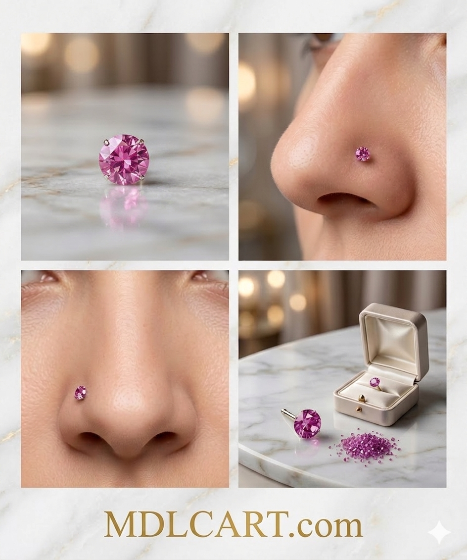 Elegant Pink Crystal Nose Pin for Women