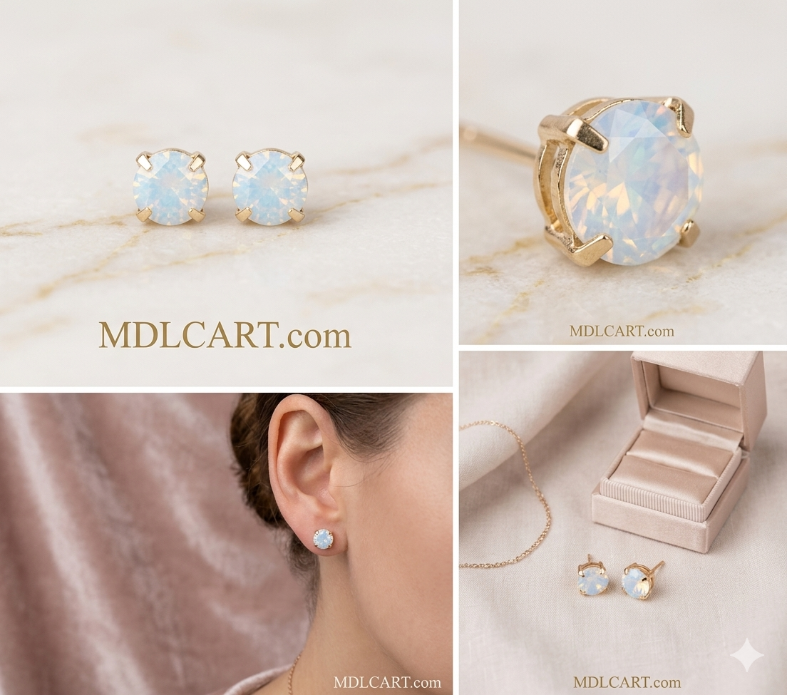 Elegant Opal Stone Gold Stud Earrings