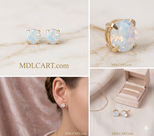 Elegant Opal Stone Gold Stud Earrings