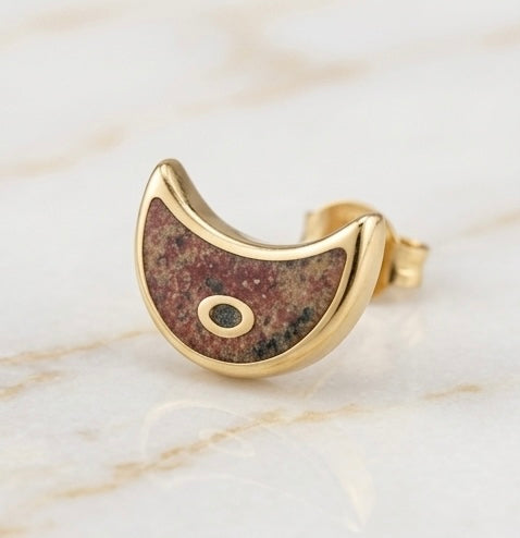 Trendy Half Moon Stone Gold Stud Earrings