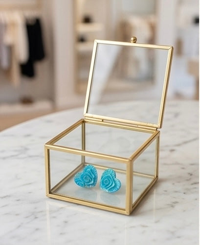 Elegant Blue Rose Heart Stud Earrings