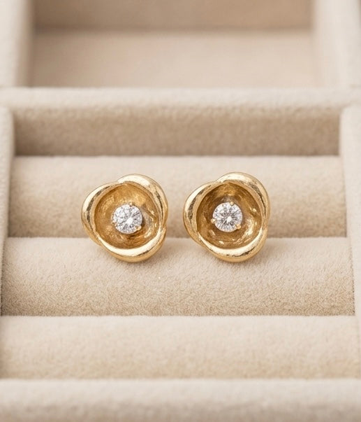 Elegant Floral Crystal Gold Stud Earrings