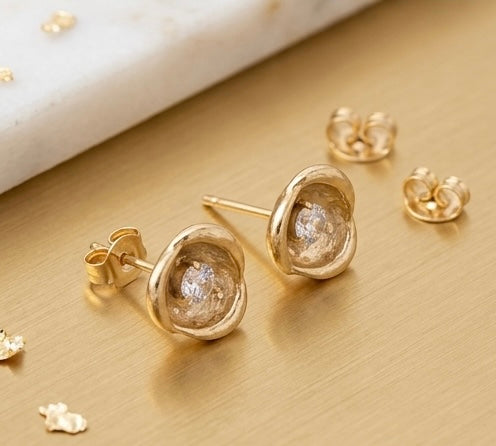 Elegant Floral Crystal Gold Stud Earrings