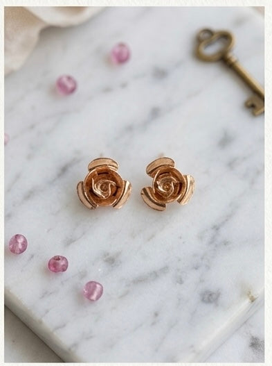 Elegant Gold Rose Stud Earrings