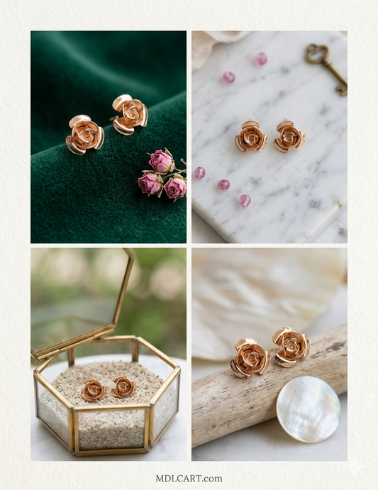 Elegant Gold Rose Stud Earrings