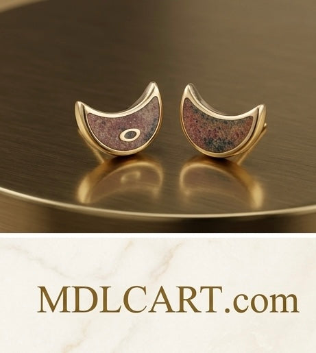 Trendy Half Moon Stone Gold Stud Earrings