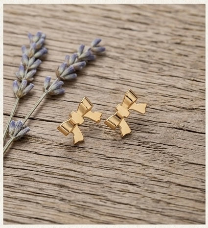 Cute Gold Bow Stud Earrings