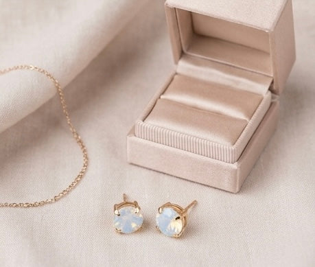 Elegant Opal Stone Gold Stud Earrings