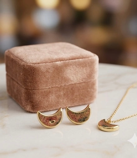 Trendy Half Moon Stone Gold Stud Earrings