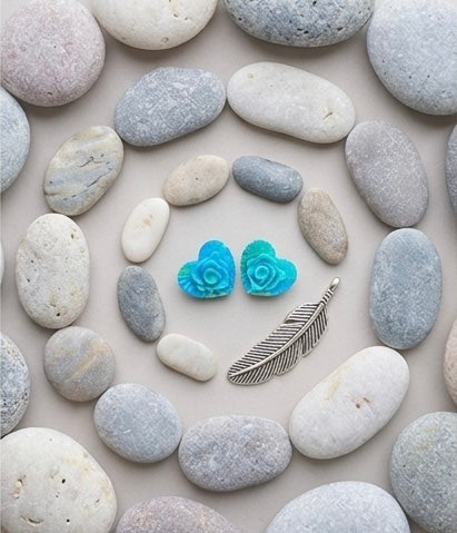 Elegant Blue Rose Heart Stud Earrings