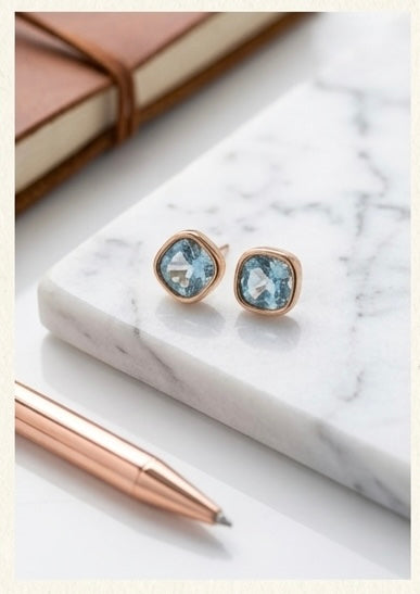 Elegant Blue Crystal Square Stud Earrings