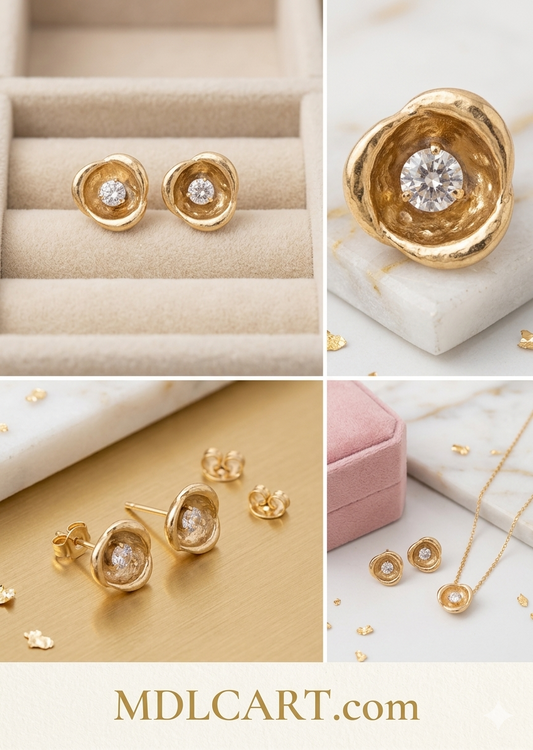 Elegant Floral Crystal Gold Stud Earrings