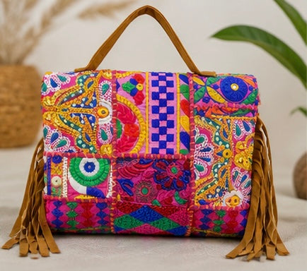 Premium Boho Handcrafted Embroidered Handbag for Women | Stylish Ethnic Tassel Sling Bag | Trendy Designer Shoulder Bag