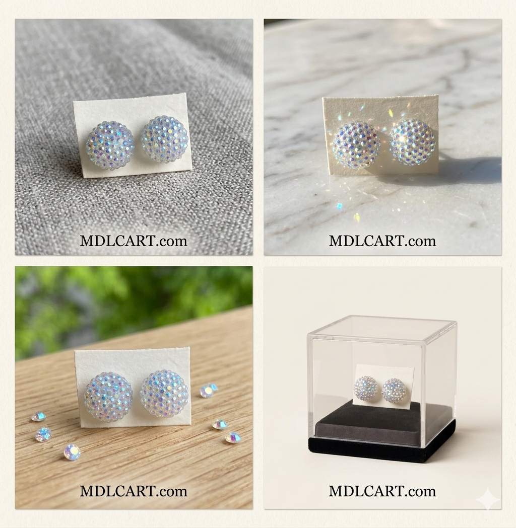 Sparkling Crystal Dome Stud Earrings
