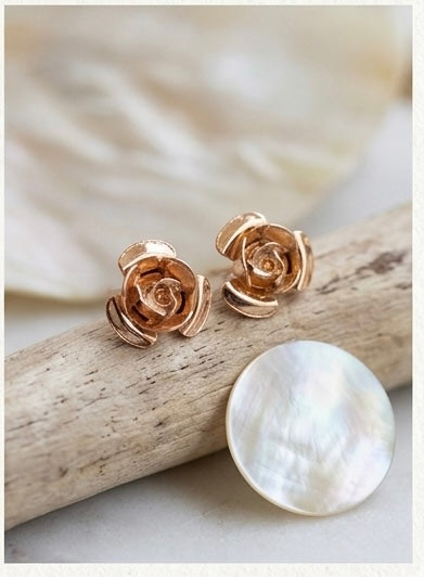 Elegant Gold Rose Stud Earrings