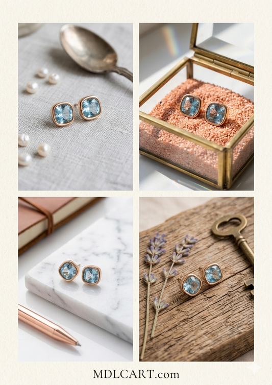 Elegant Blue Crystal Square Stud Earrings