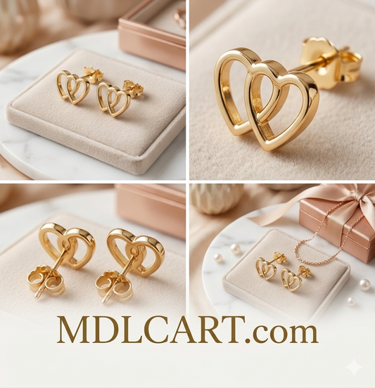 Elegant Double Heart Gold Stud Earrings