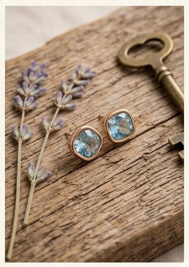 Elegant Blue Crystal Square Stud Earrings