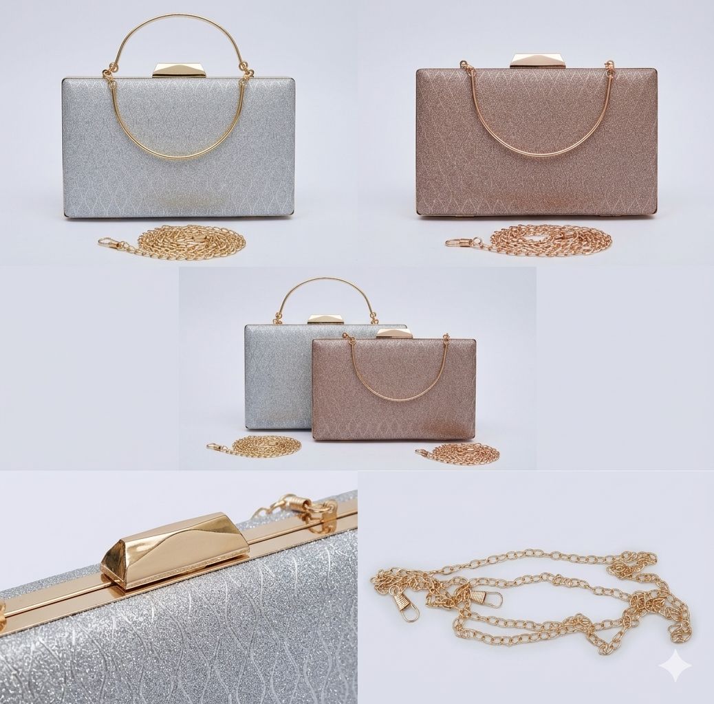 Elegant Gold Metallic Clutch with Chain Strap