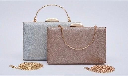 Elegant Gold Metallic Clutch with Chain Strap